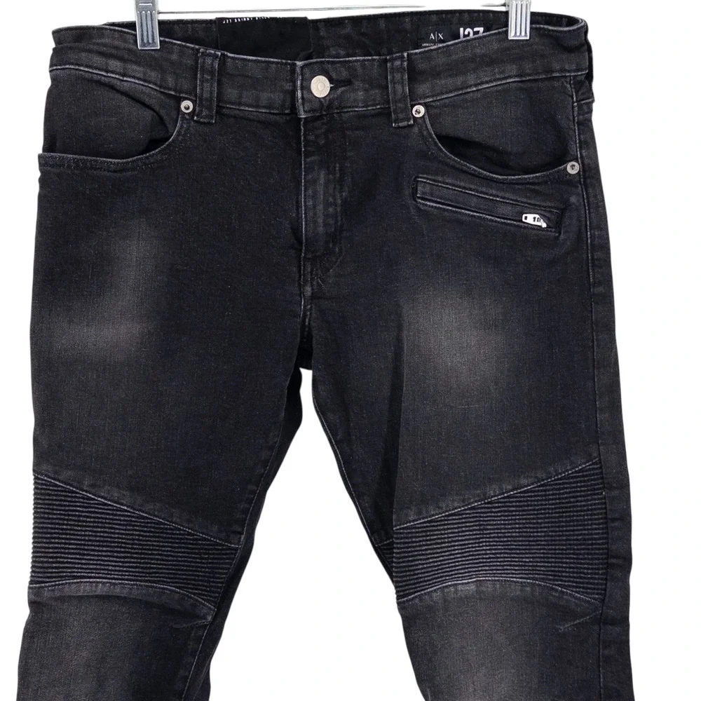 NWT Armani Exchange Mens 33x31 Black J27 Skinny Biker Moto‎ Jeans Stretch Denim